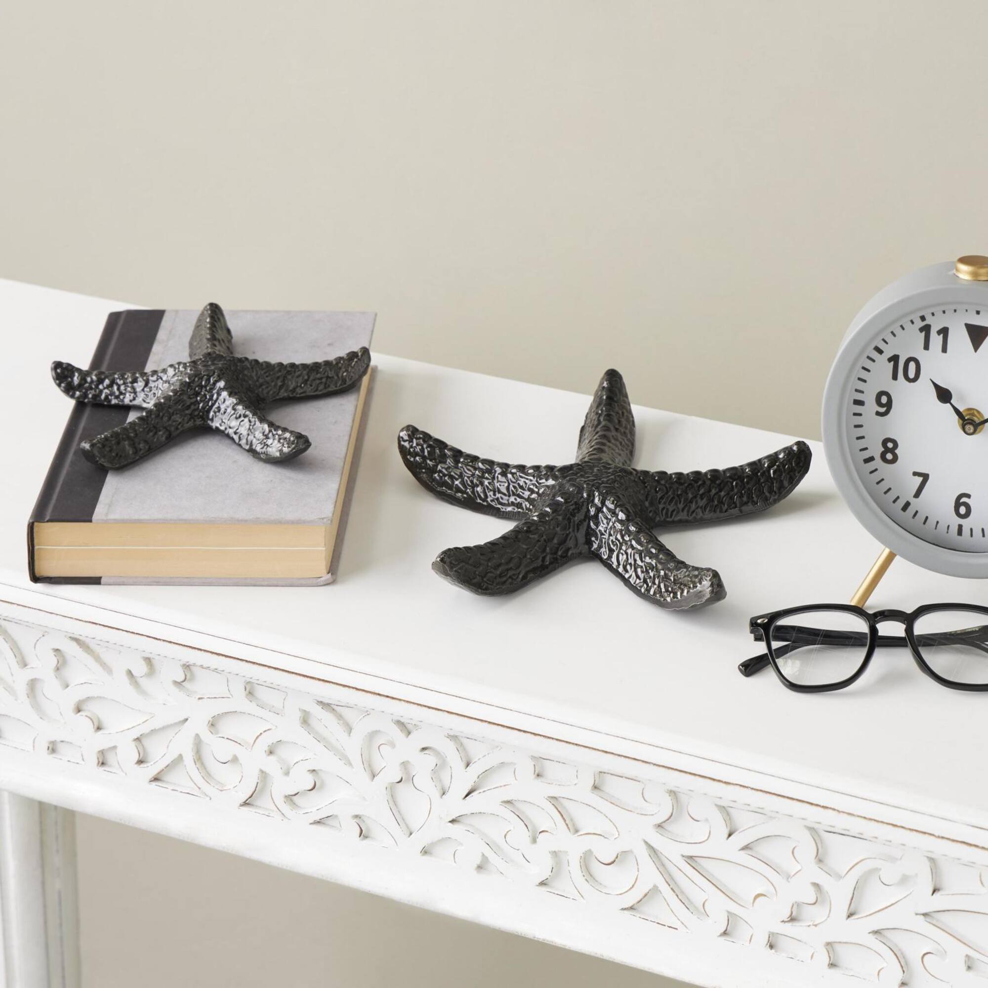 Black Aluminum Metal Starfish Bubble Textured Sculptures, 2ct.